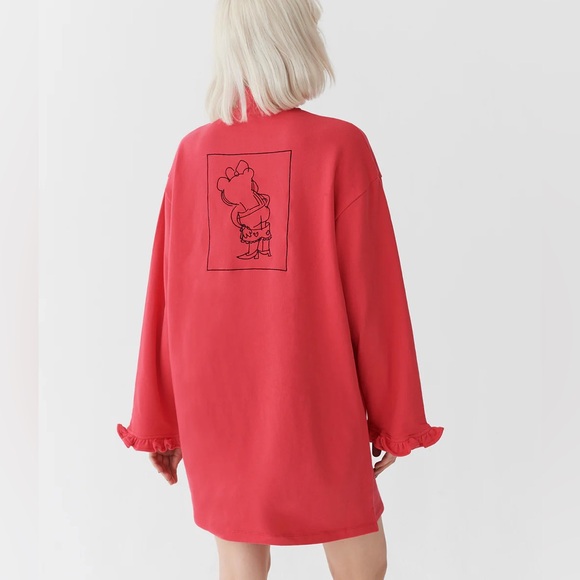 Lazy Oaf Bloomer Red Long Sleeve Dress with Ruffle Details - Picture 2 of 8
